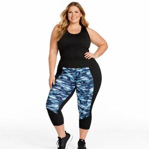 Livi Active Black Multi 7/8 Length Stretch Capri Legging Womens Plus 26/28 NWT